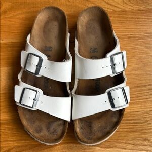 Birkenstock White Silver Sandals with Double Strap Design